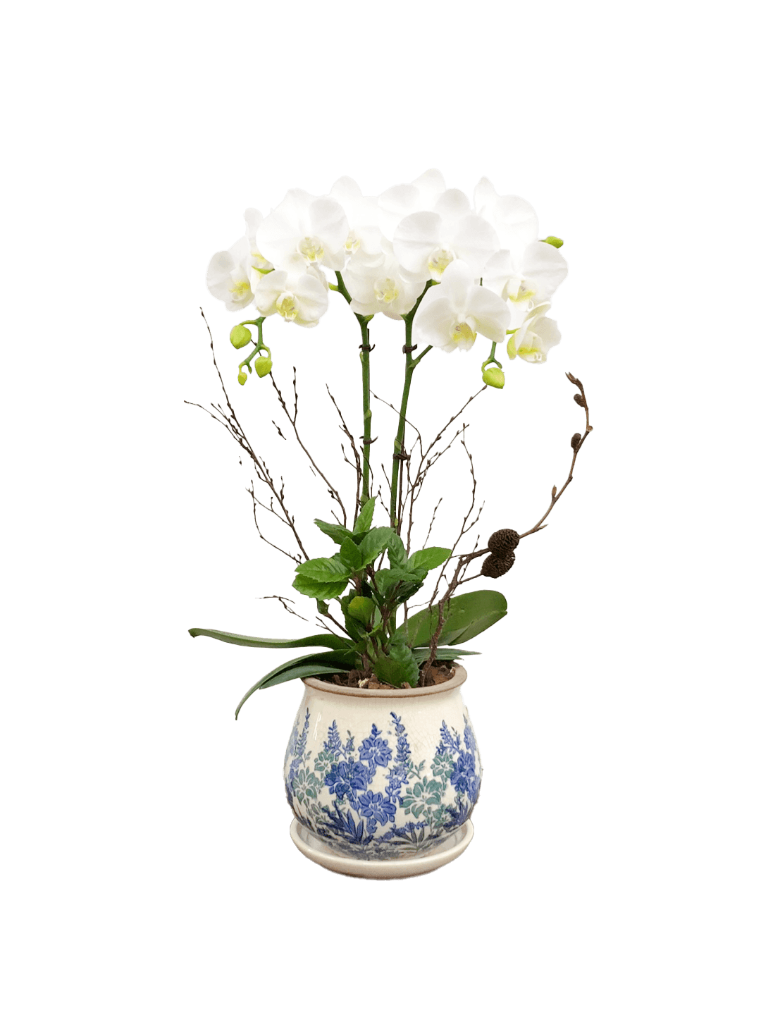 호접 화이트(2대)-세라믹 꽃무늬 블루